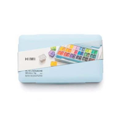 Set de Gouache de 36 colores potes x12 gramos +3 pinceles estuche Azul Himi