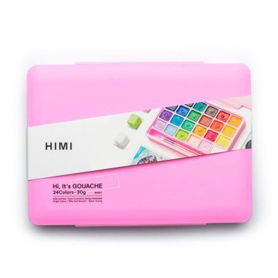 Set de Gouache de 24 colores potes x30 gramos +3 pinceles estuche Rosa Himi