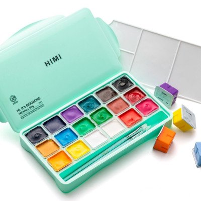 Set de Gouache de 18 colores potes x30 gramos +3 pinceles estuche Verde Himi