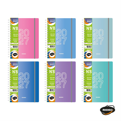Agenda N°8 diaria Perlado interior de color Rideo