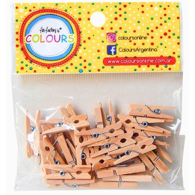 Clips broche de ropa madera natural 30 mm x 36 unidades Colours